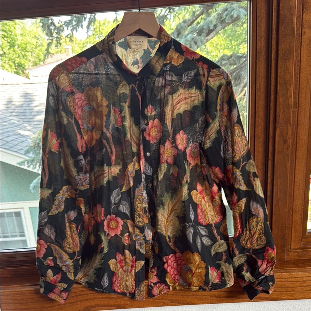 Sézane floral sheer long sleeve blouse